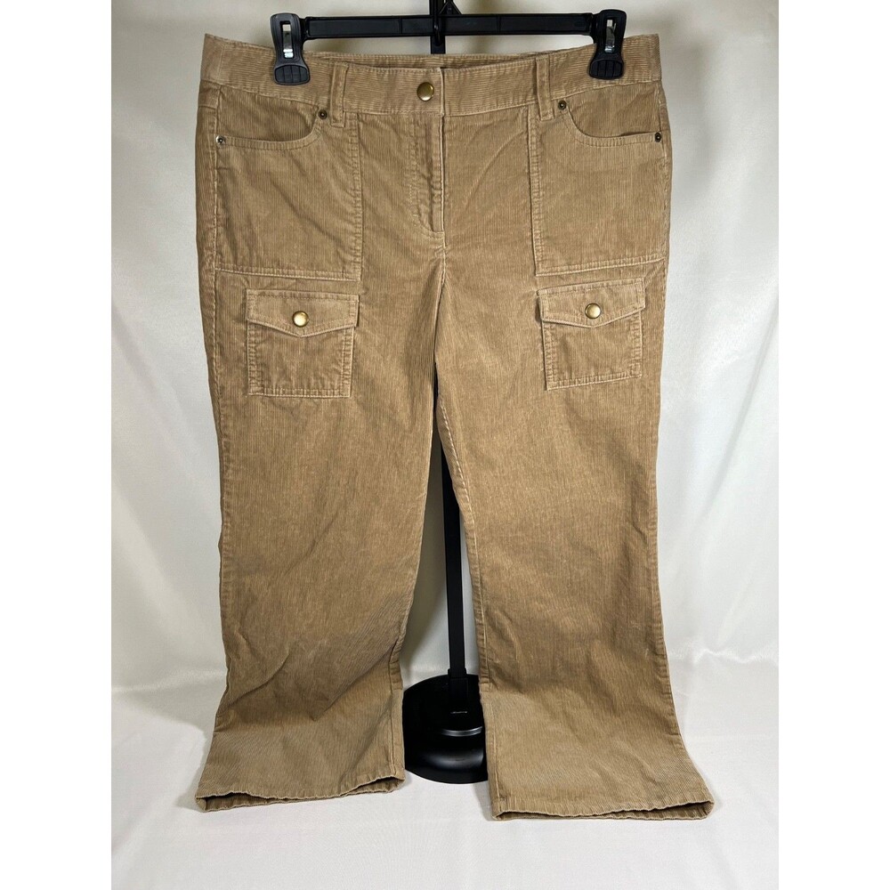 Ann Taylor LOFT Women's 14P Beige Corduroy Pants Wide Leg 100% Cotton